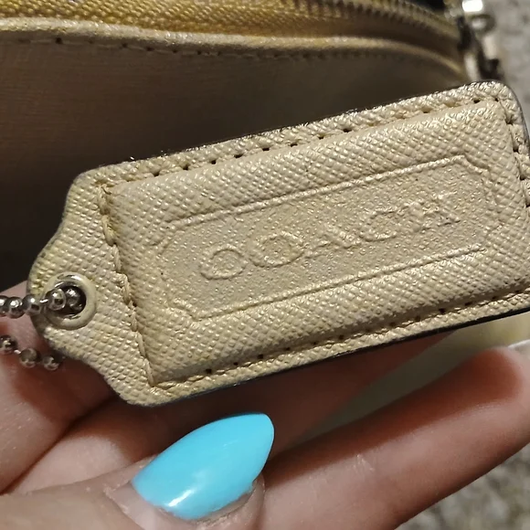 Coach Peyton Saffiano Leather Dome Satchel Cream Gold Champagne Metallic Bag - Picture 6 of 16